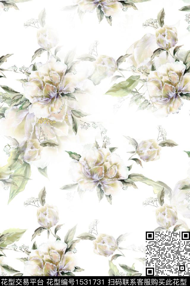 春夏华亿平台水彩花卉大花数码印花华亿平台下载（图片编号: 1531731） - 瓦栏（Walan）