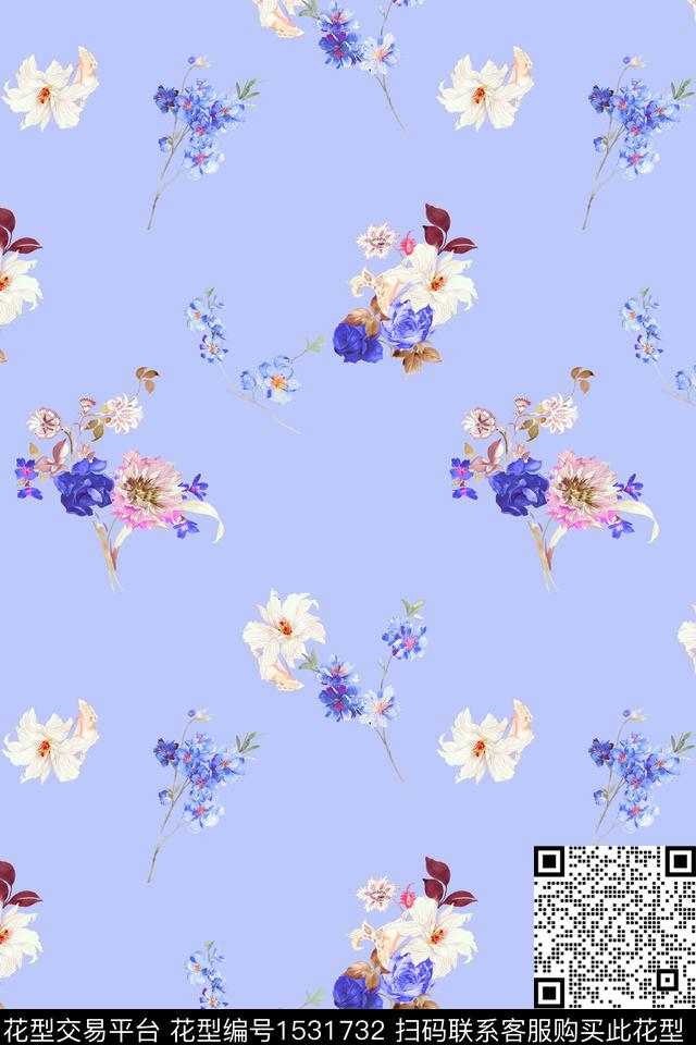 春夏华亿平台水彩花卉花卉数码印花华亿平台下载（图片编号: 1531732） - 瓦栏（Walan）