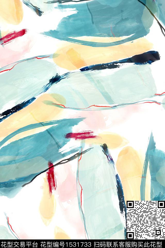 抽象水彩涂鸦数码印花华亿平台下载（图片编号: 1531733） - 瓦栏（Walan）