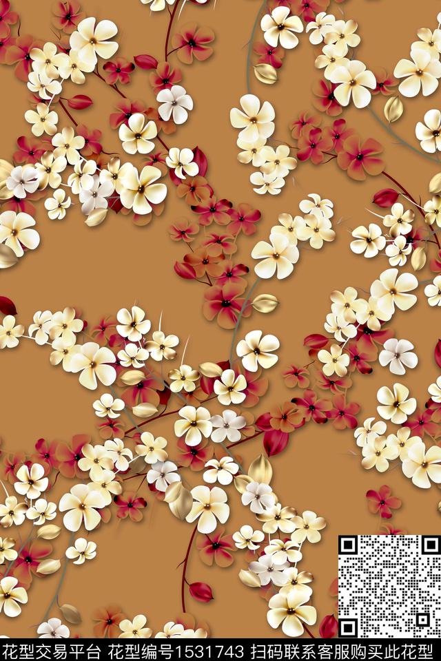 手绘花卉花卉小碎花数码印花华亿平台下载（图片编号: 1531743） - 瓦栏（Walan）