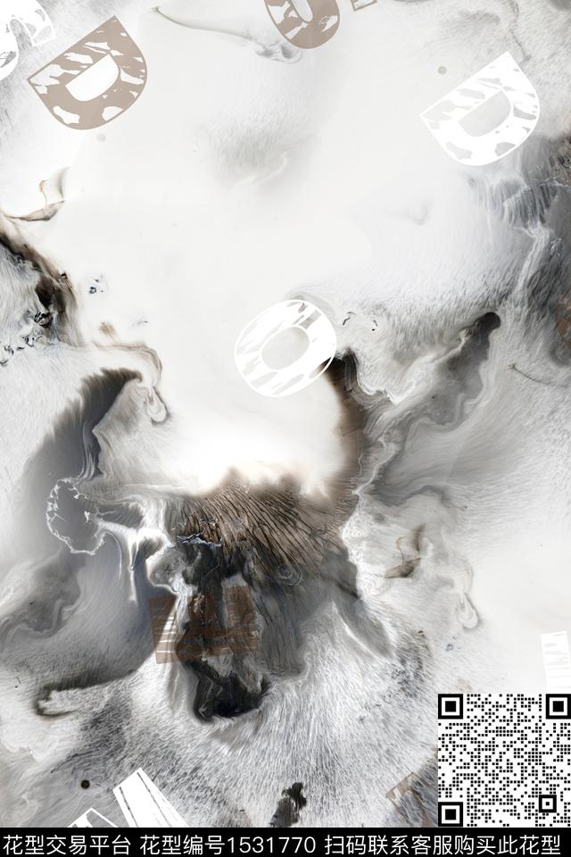 字母真丝抽象数码印花华亿平台下载（图片编号: 1531770） - 瓦栏（Walan）