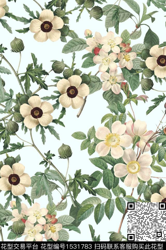 清爽绿植树叶花卉数码印花华亿平台下载（图片编号: 1531783） - 瓦栏（Walan）