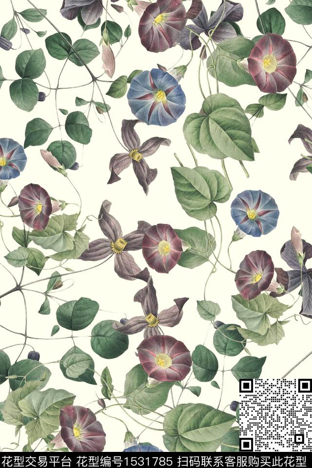 清爽绿植树叶花卉数码印花华亿平台下载（图片编号: 1531785） - 瓦栏（Walan）