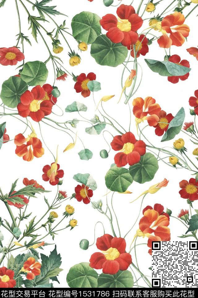 清爽绿植树叶花卉数码印花华亿平台下载（图片编号: 1531786） - 瓦栏（Walan）