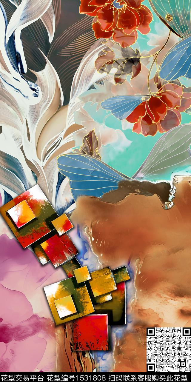 抽象时尚花卉数码印花华亿平台下载（图片编号: 1531808） - 瓦栏（Walan）