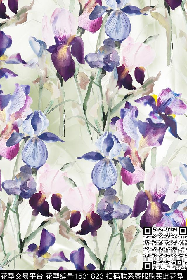 花卉水彩女装数码印花华亿平台下载（图片编号: 1531823） - 瓦栏（Walan）
