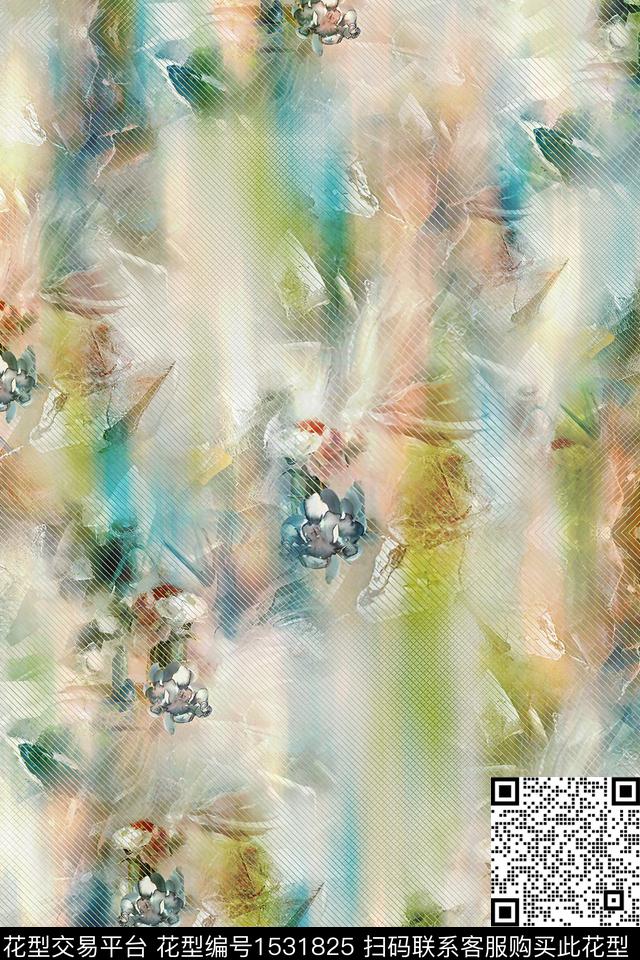 条纹水彩女装数码印花华亿平台下载（图片编号: 1531825） - 瓦栏（Walan）