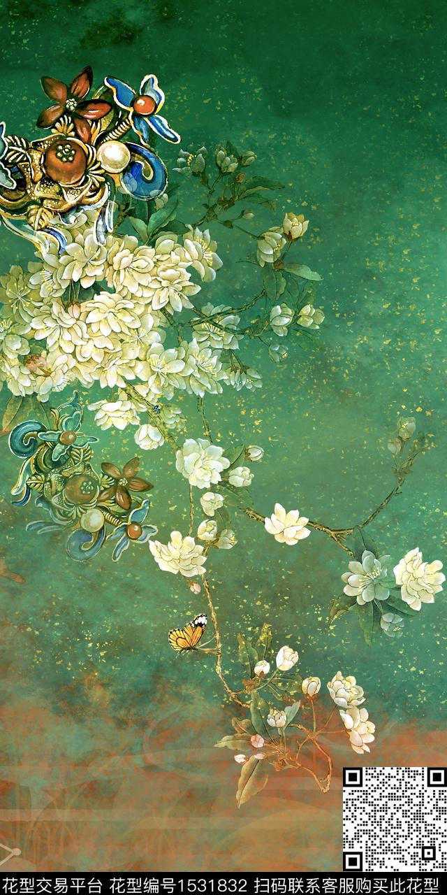 真丝中国风定位花香云纱数码印花华亿平台下载（图片编号: 1531832） - 瓦栏（Walan）