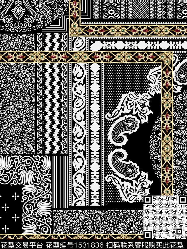 民族风几何佩斯利数码印花华亿平台下载（图片编号: 1531836） - 瓦栏（Walan）