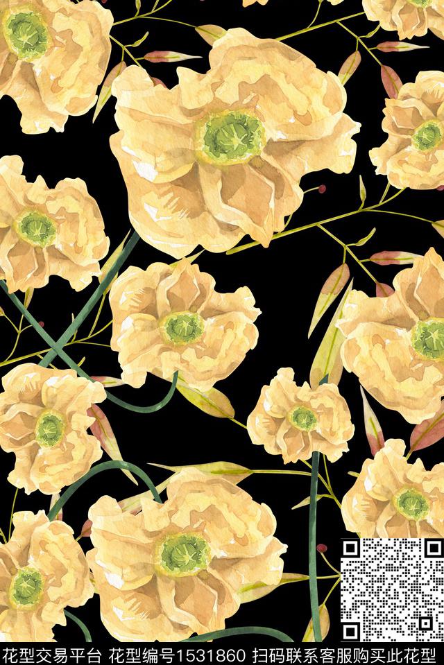 绿植树叶花卉水彩数码印花华亿平台下载（图片编号: 1531860） - 瓦栏（Walan）