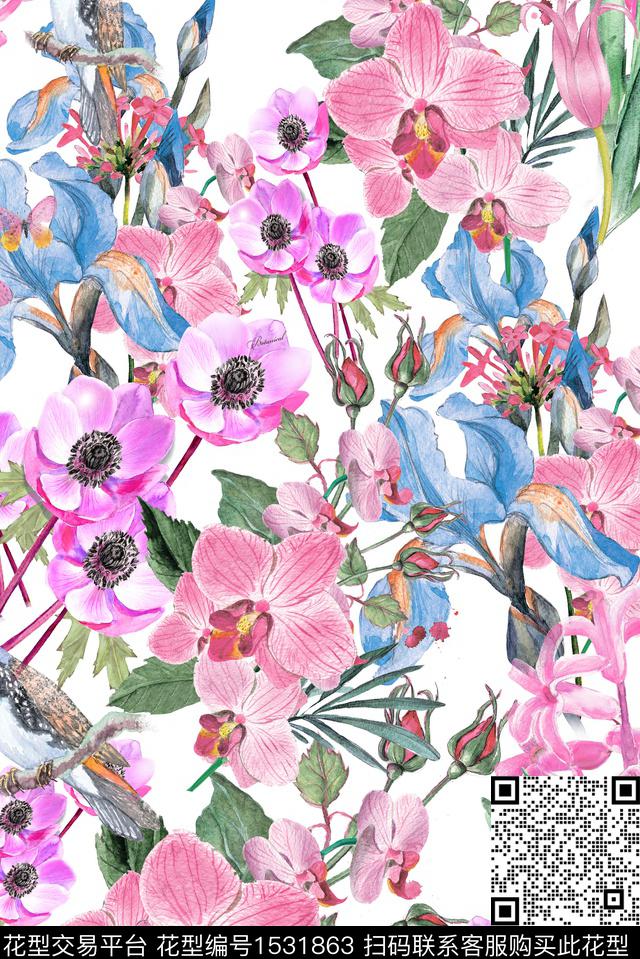 字母绿植树叶花卉数码印花华亿平台下载（图片编号: 1531863） - 瓦栏（Walan）