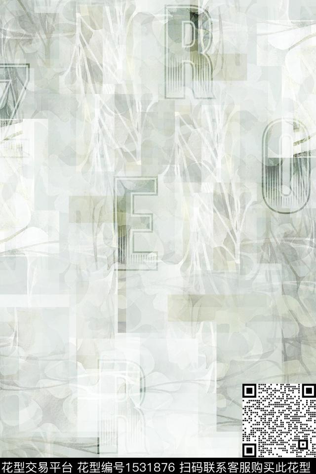 字母真丝抽象数码印花华亿平台下载（图片编号: 1531876） - 瓦栏（Walan）