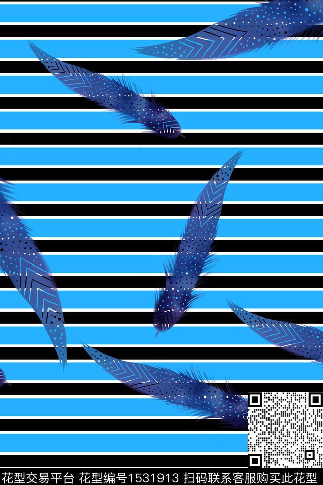 条纹羽毛黑白条纹数码印花华亿平台下载（图片编号: 1531913） - 瓦栏（Walan）