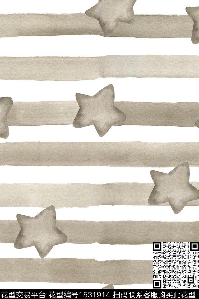 条纹星星童装数码印花华亿平台下载（图片编号: 1531914） - 瓦栏（Walan）