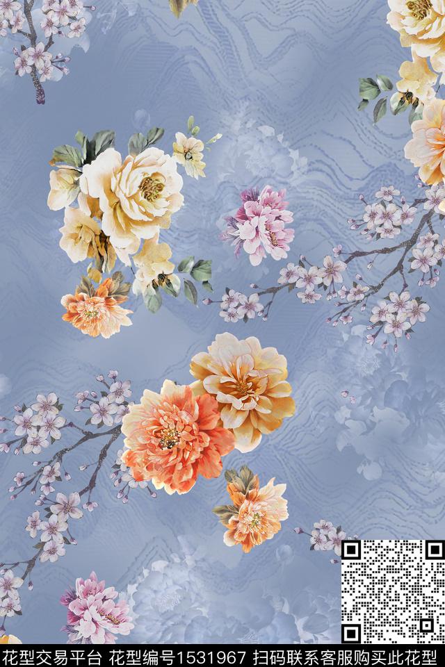 彩底花卉春夏华亿平台花卉数码印花华亿平台下载（图片编号: 1531967） - 瓦栏（Walan）