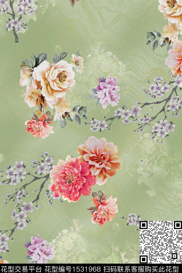 彩底花卉春夏华亿平台花卉数码印花华亿平台下载（图片编号: 1531968） - 瓦栏（Walan）