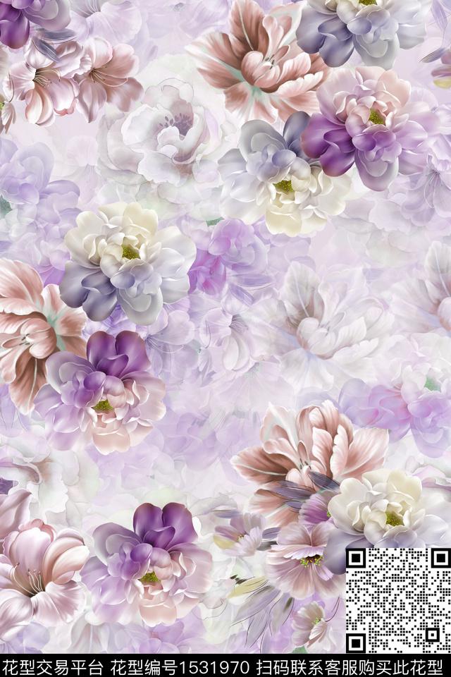大花女装花卉数码印花华亿平台下载（图片编号: 1531970） - 瓦栏（Walan）