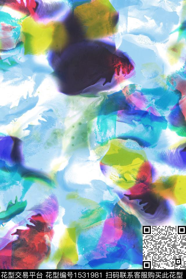 抽象女装水彩数码印花华亿平台下载（图片编号: 1531981） - 瓦栏（Walan）