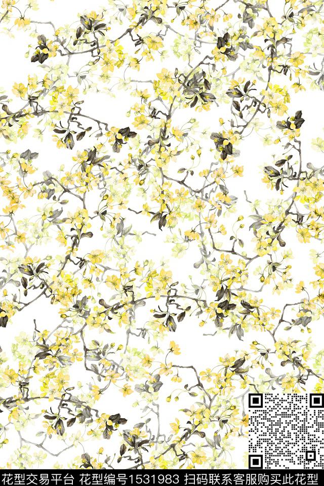 枝条春夏华亿平台花卉数码印花华亿平台下载（图片编号: 1531983） - 瓦栏（Walan）