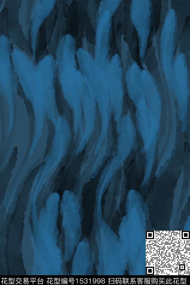 黑底花卉水彩抽象数码印花华亿平台下载（图片编号: 1531998） - 瓦栏（Walan）