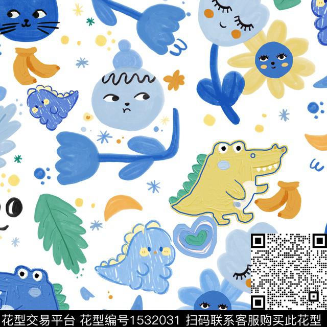 可爱趣味小恐龙数码印花华亿平台下载（图片编号: 1532031） - 瓦栏（Walan）