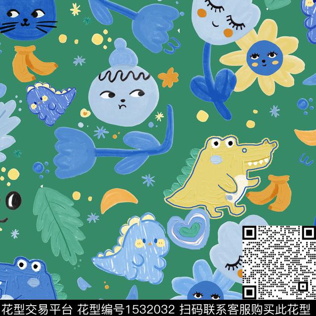 可爱趣味小恐龙数码印花华亿平台下载（图片编号: 1532032） - 瓦栏（Walan）