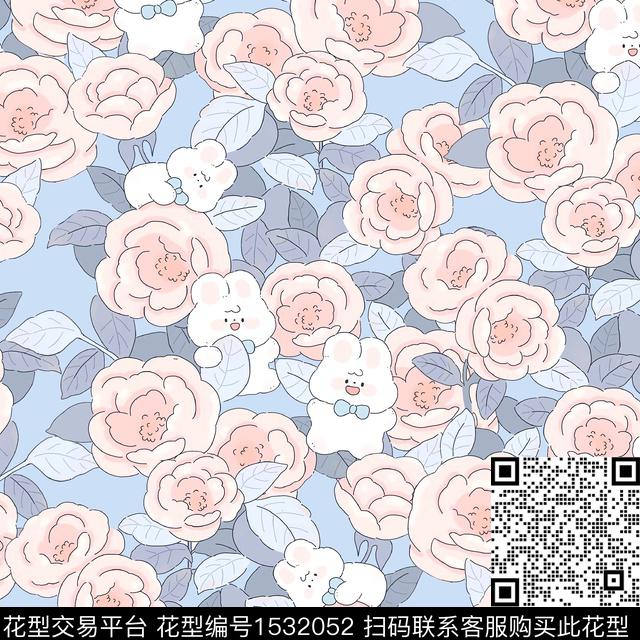 小兔子清新可爱小房子数码印花华亿平台下载（图片编号: 1532052） - 瓦栏（Walan）