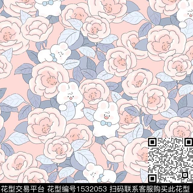 小兔子清新可爱小房子数码印花华亿平台下载（图片编号: 1532053） - 瓦栏（Walan）