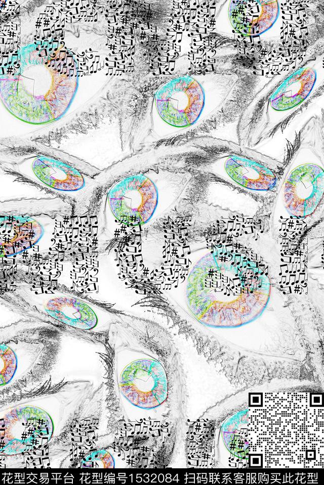 音符抽象男装眼睛数码印花华亿平台下载（图片编号: 1532084） - 瓦栏（Walan）