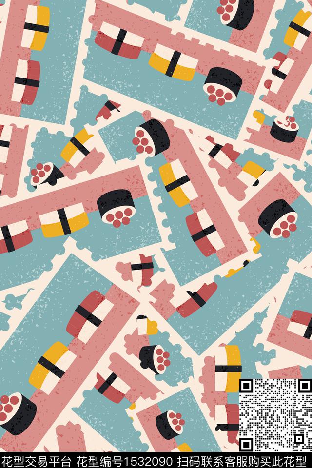 卡通邮票童装数码印花华亿平台下载（图片编号: 1532090） - 瓦栏（Walan）