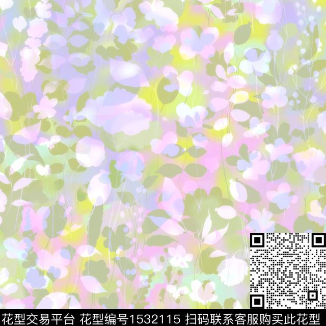 朦胧花卉抽象渐变数码印花华亿平台下载（图片编号: 1532115） - 瓦栏（Walan）