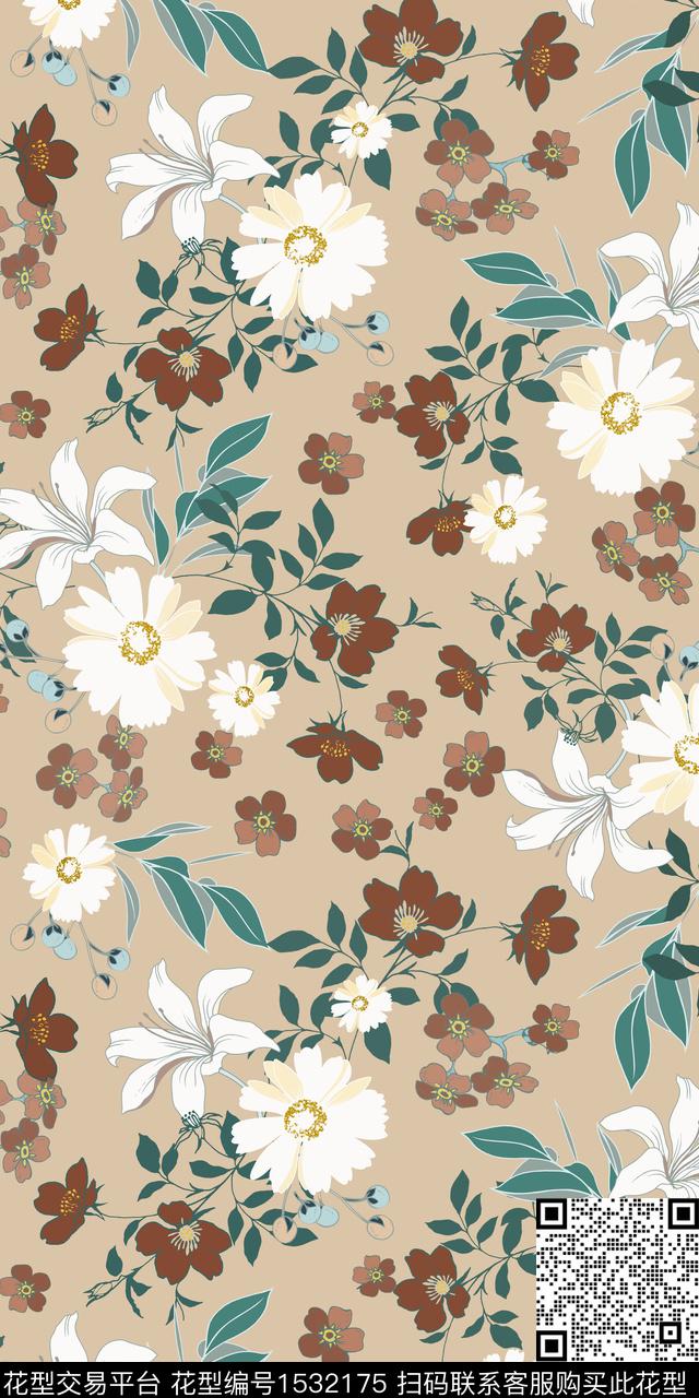 绿植树叶小碎花数码华亿平台数码印花华亿平台下载（图片编号: 1532175） - 瓦栏（Walan）