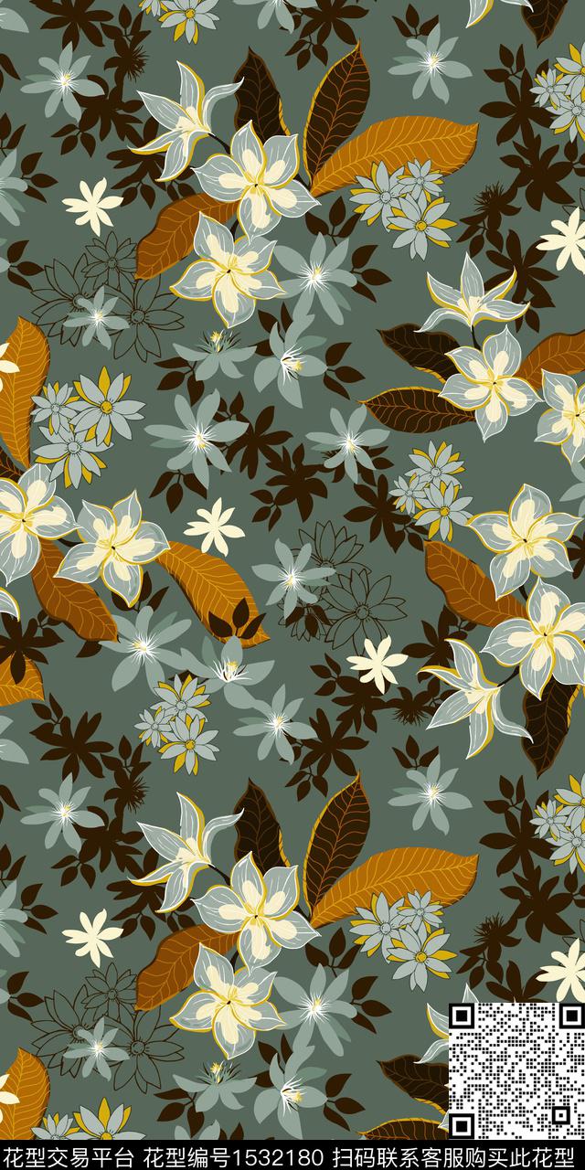 绿植树叶花卉数码华亿平台数码印花华亿平台下载（图片编号: 1532180） - 瓦栏（Walan）