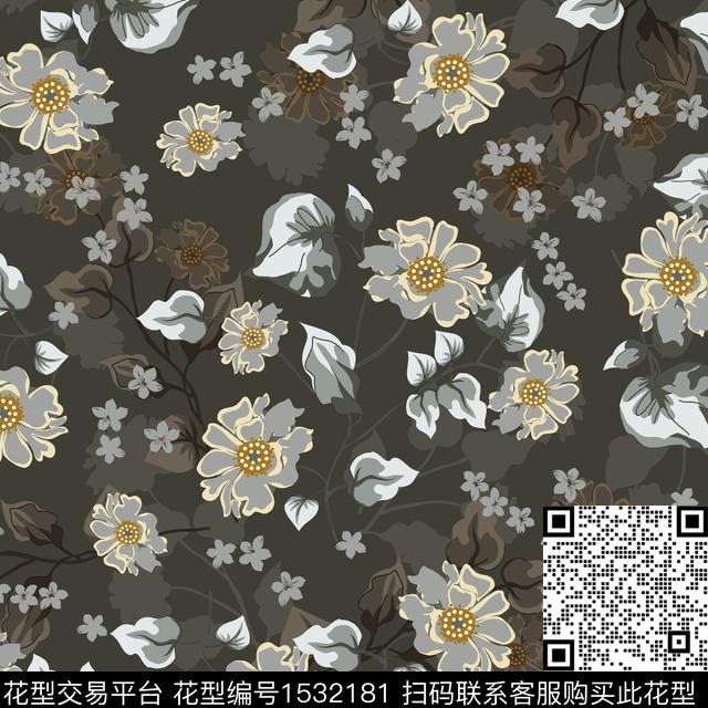 绿植树叶小花数码华亿平台数码印花华亿平台下载（图片编号: 1532181） - 瓦栏（Walan）