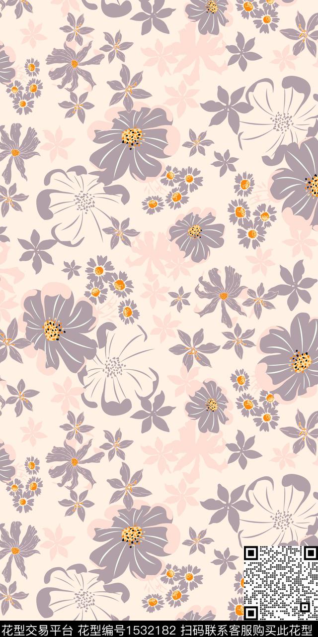 绿植树叶小花数码华亿平台数码印花华亿平台下载（图片编号: 1532182） - 瓦栏（Walan）