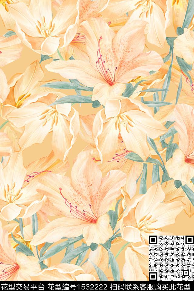 春夏华亿平台水彩花卉花卉数码印花华亿平台下载（图片编号: 1532222） - 瓦栏（Walan）