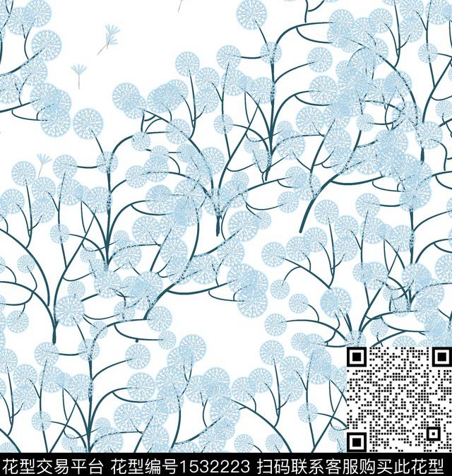 树枝线条花卉蒲公英传统印花华亿平台下载（图片编号: 1532223） - 瓦栏（Walan）