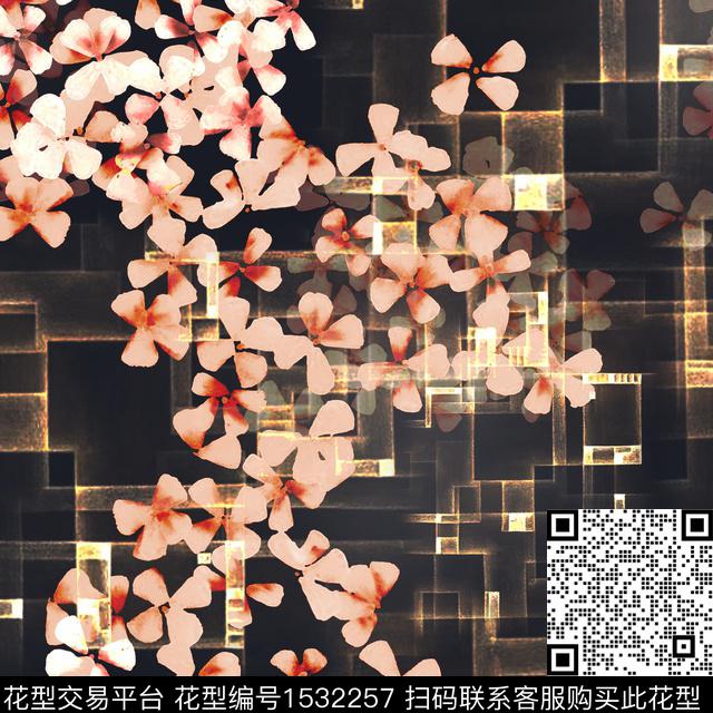 黑底花卉女装花卉数码印花华亿平台下载（图片编号: 1532257） - 瓦栏（Walan）