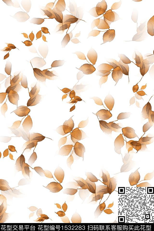 叶子绿植树叶水彩数码印花华亿平台下载（图片编号: 1532283） - 瓦栏（Walan）