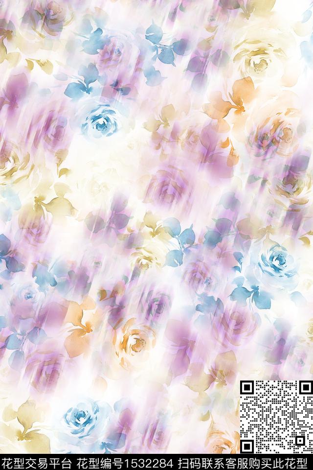 抽象花卉炫彩绿植树叶数码印花华亿平台下载（图片编号: 1532284） - 瓦栏（Walan）