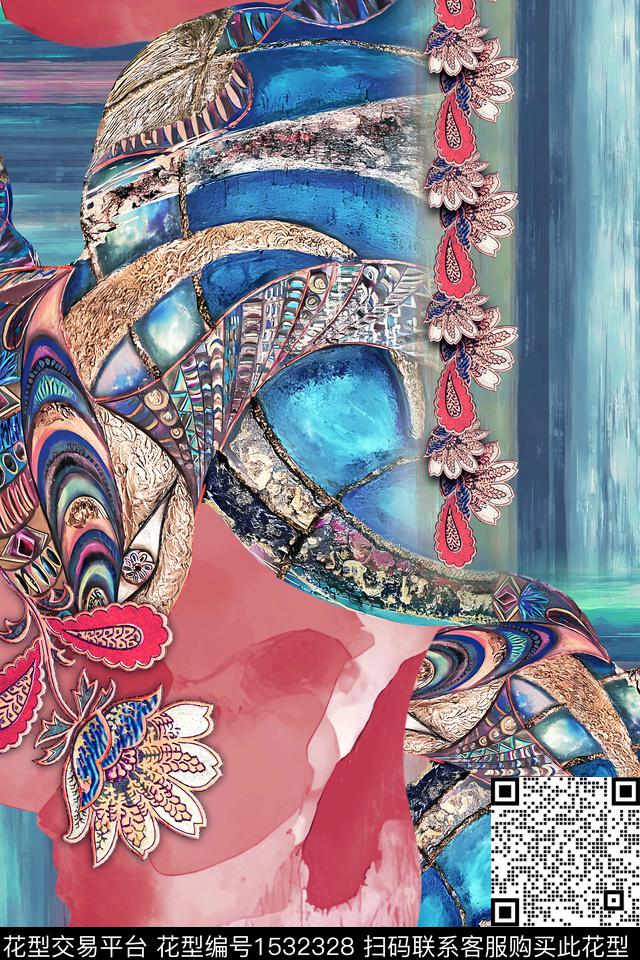 抽象复古民族风数码印花华亿平台下载（图片编号: 1532328） - 瓦栏（Walan）