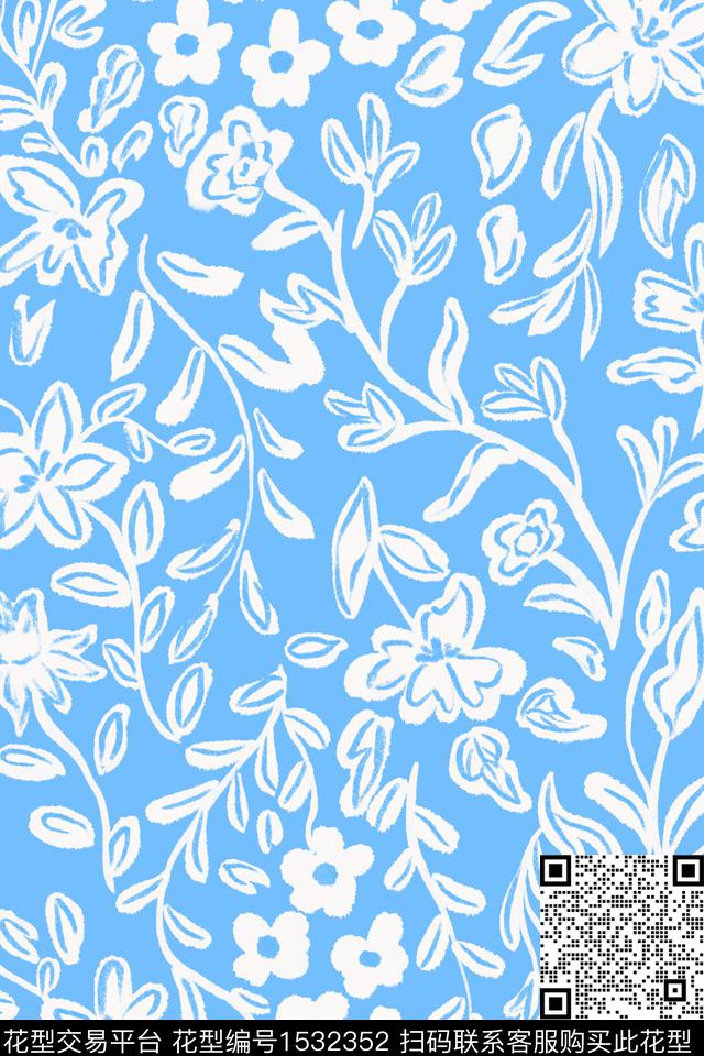 小清新清爽底花卉花卉数码印花华亿平台下载（图片编号: 1532352） - 瓦栏（Walan）