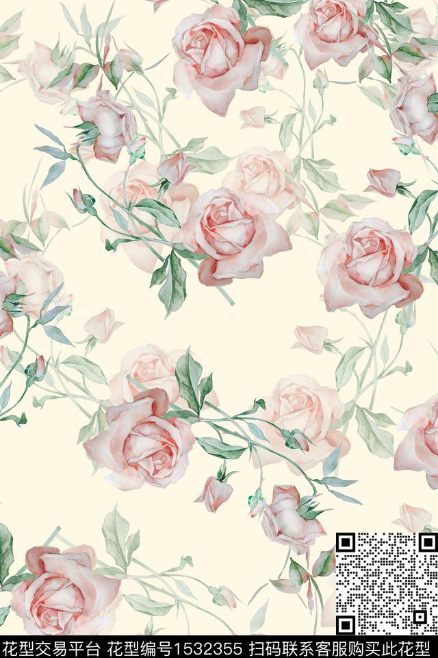 女装水彩花卉数码印花华亿平台下载（图片编号: 1532355） - 瓦栏（Walan）
