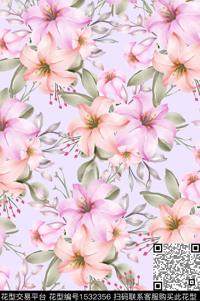 女装水彩花卉数码印花华亿平台下载（图片编号: 1532356） - 瓦栏（Walan）