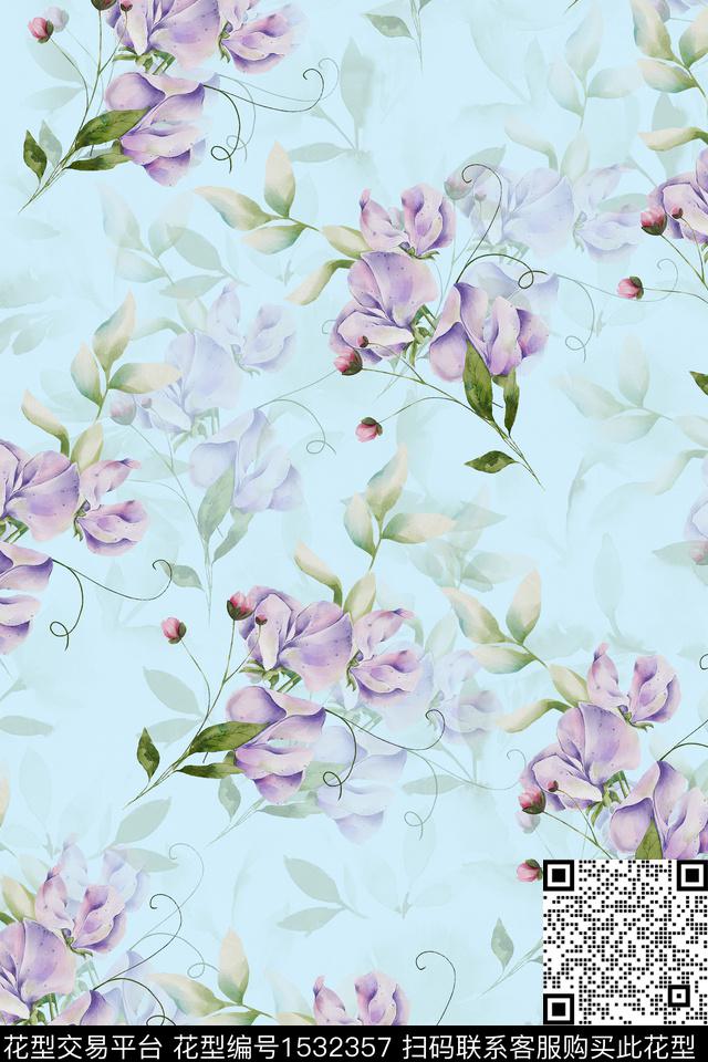 女装水彩花卉数码印花华亿平台下载（图片编号: 1532357） - 瓦栏（Walan）