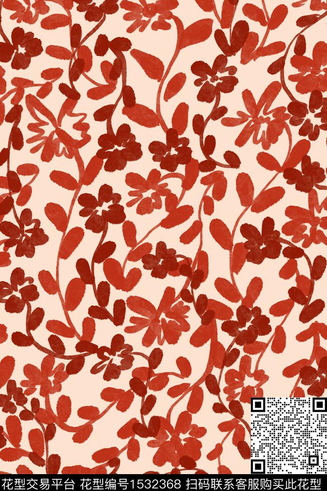 剪影年轻女性小碎花数码印花华亿平台下载（图片编号: 1532368） - 瓦栏（Walan）