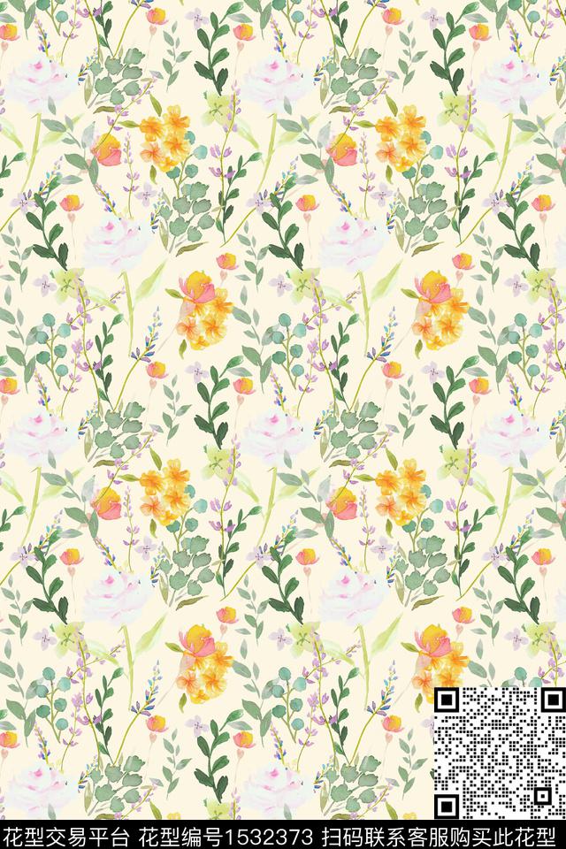 春夏华亿平台水彩花卉花卉数码印花华亿平台下载（图片编号: 1532373） - 瓦栏（Walan）