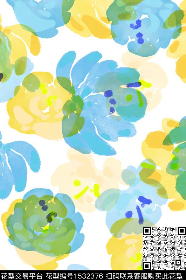 大花春夏华亿平台水彩花卉数码印花华亿平台下载（图片编号: 1532376） - 瓦栏（Walan）