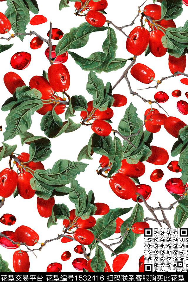 红枣叶子水果数码印花华亿平台下载（图片编号: 1532416） - 瓦栏（Walan）