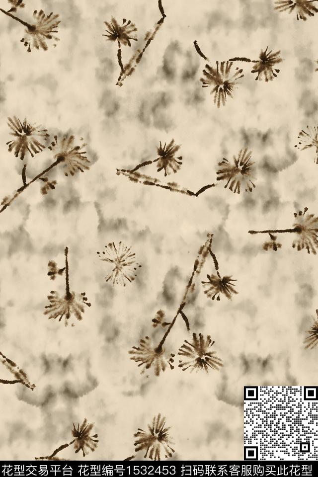 抽象年轻女性花卉数码印花华亿平台下载（图片编号: 1532453） - 瓦栏（Walan）